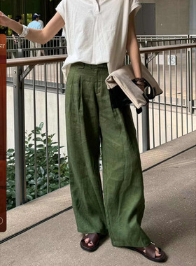 BUWANJUST 【腰带麻裤】高品满分亚麻配腰带气质感直筒裤 B1710