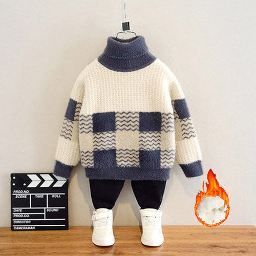 高领加绒加厚秋冬款格子打底衫