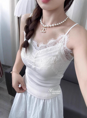 希维尔的秘密27115V领蕾丝吊带背心性感内搭修身露肩打底外穿
