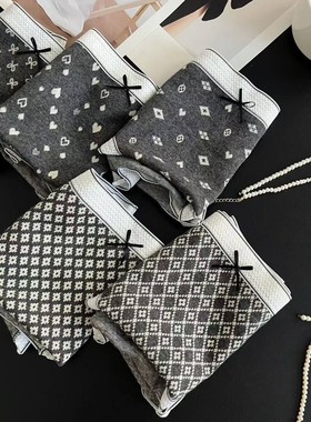 21187清冷灰色系女士内裤贴肤透气中腰包臀内裤蝴蝶结格纹内衣