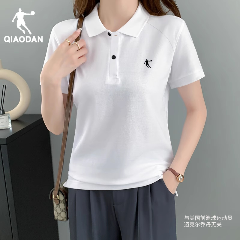 乔丹短袖T恤女翻领宽松上衣polo衫短款工作服透气大码半袖运动服