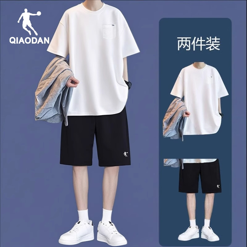 乔丹运动套装男2025新款宽松圆领大码休闲胖子加肥加大男士运动服