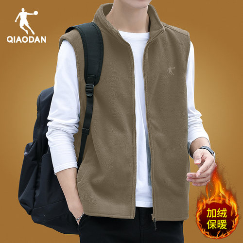 乔丹抓绒衣马甲男冬季坎肩外穿开衫立领背心摇粒绒外套加绒马夹