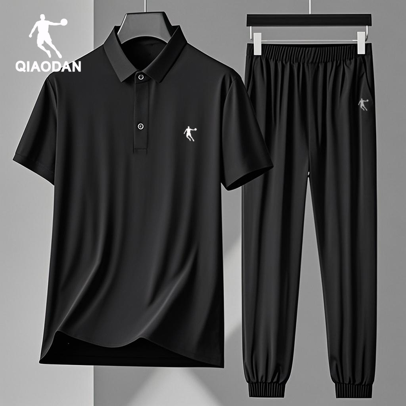 乔丹运动套装男女2025夏季新款宽松休闲polo衫工作服一整套两件套