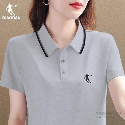 中国乔丹短袖T恤女洋气宽松显瘦透气妈妈POLO衫翻领大码运动服女