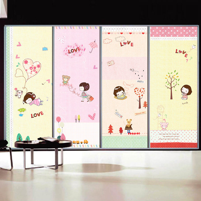 儿童房衣柜移门镜子不透明玻璃贴纸 漂亮女孩定制书柜玻璃翻新膜