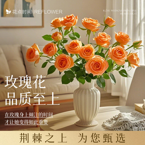 花点时间橙色玫瑰花鲜花束级水培云南昆明直发家用插花真花期长切