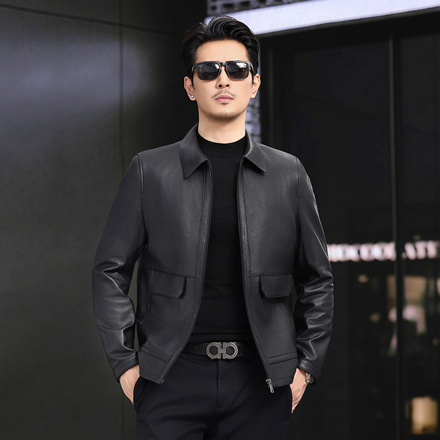 海宁真皮皮衣外套男中年休闲商务翻领秋冬新款高档绵羊皮男士上衣