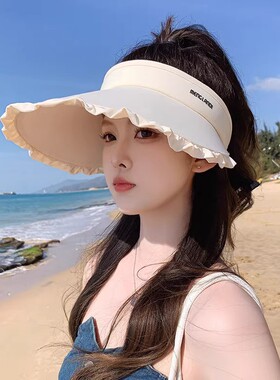 【沫沫妈专属】2025新款日系甜美花边冰丝空顶防晒帽大檐防紫外线