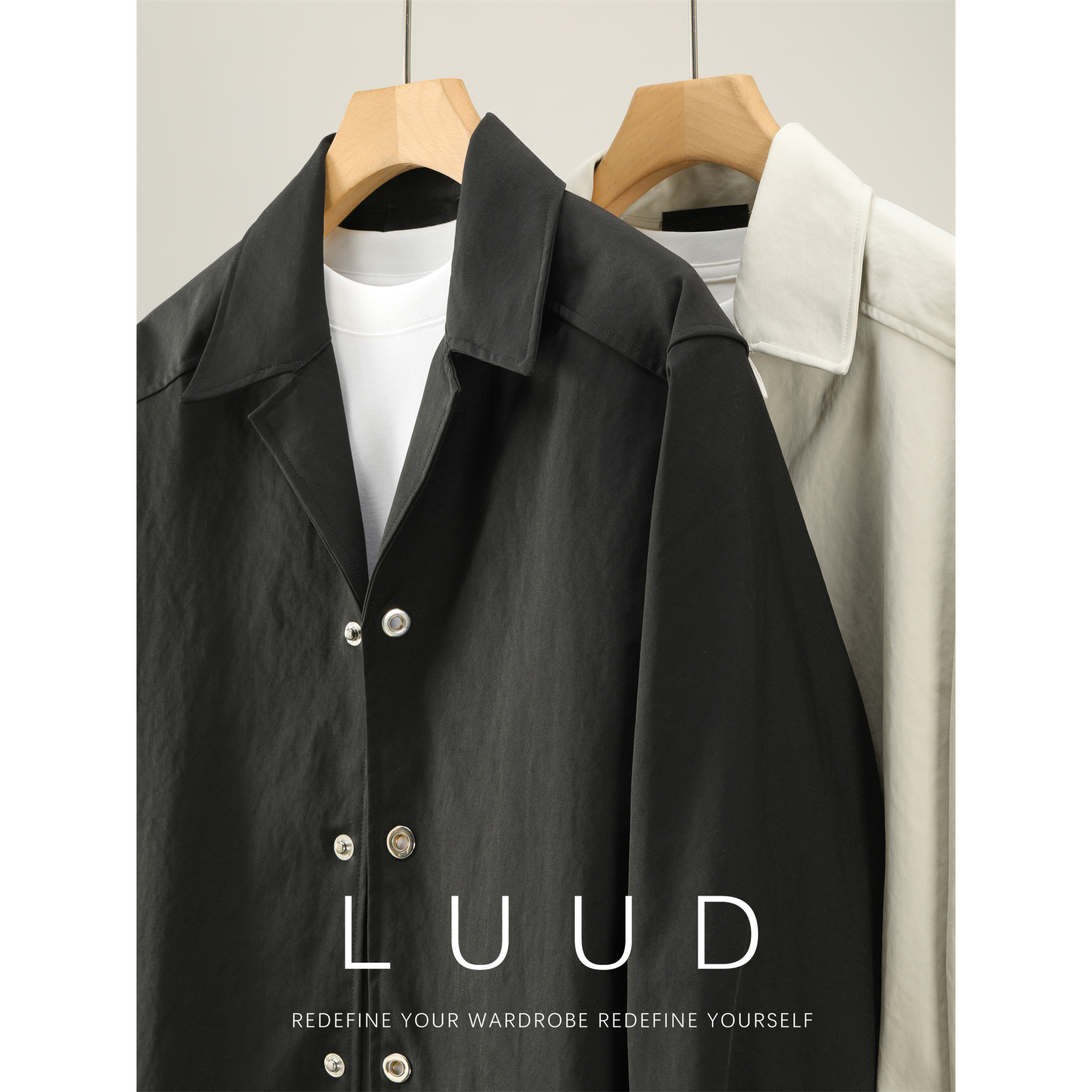 LUUD 简约潮奢古巴领衬衫式外套男秋冬防风保暖单排按扣风衣夹克