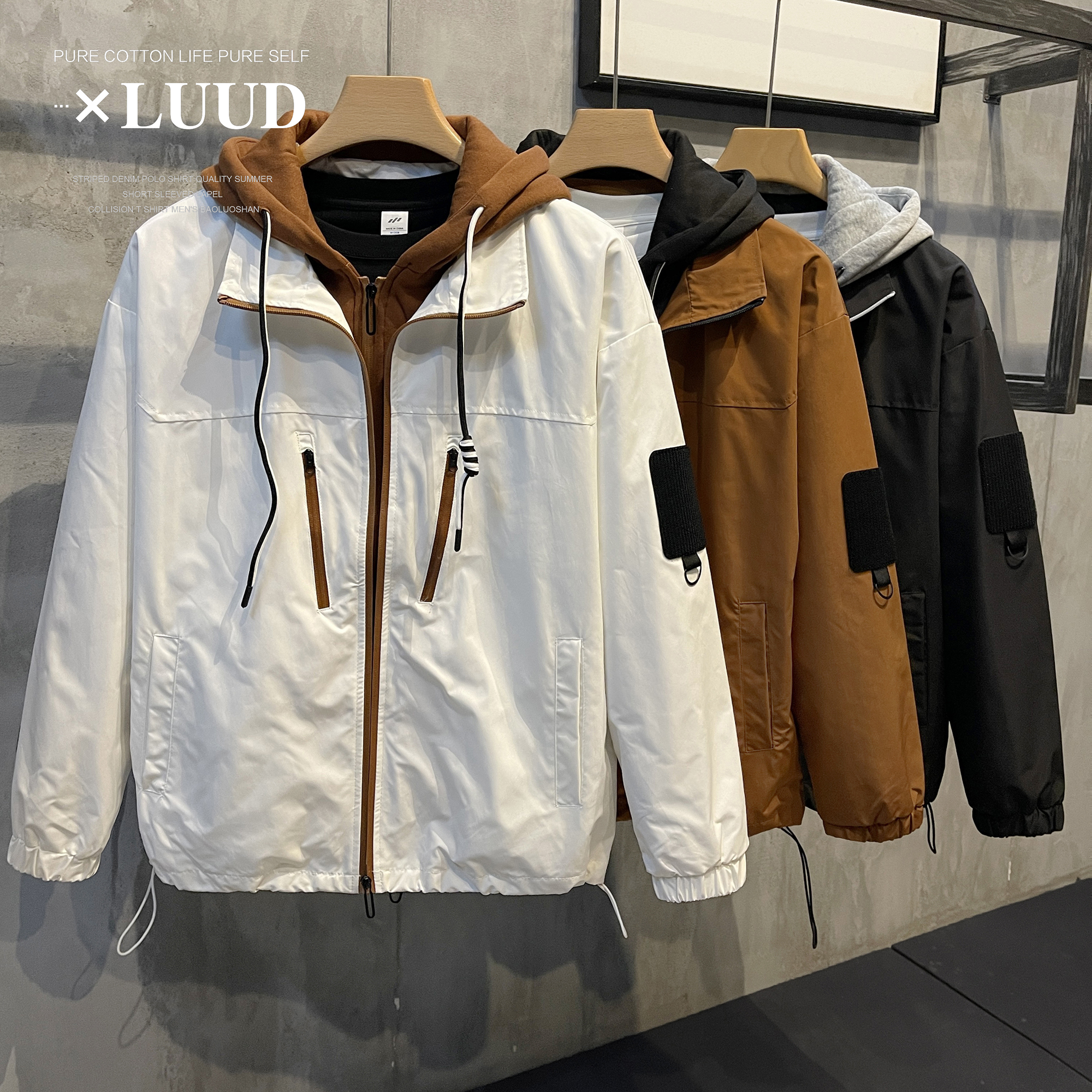 潮流美式休闲工装连帽夹克男