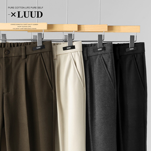LUUD 毛呢裤男士冬季修身保暖锥形西装裤小标装饰垂坠感厚款长裤