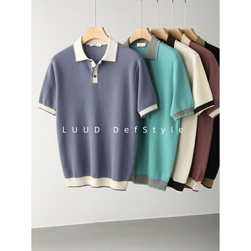 LUUD 老钱风撞色波浪肌理针织POLO衫男夏撞边翻领极简松弛感短袖
