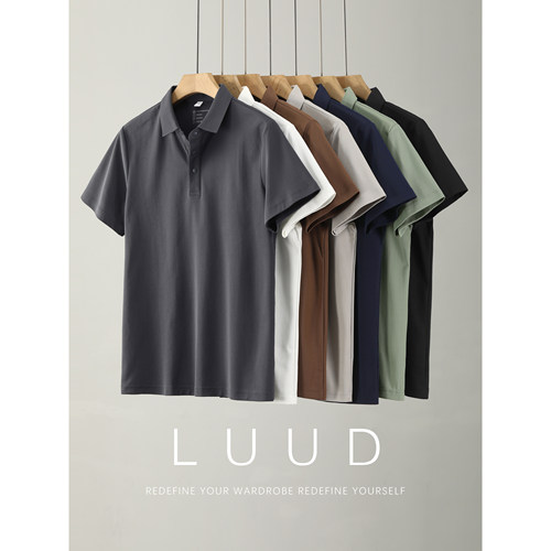 LUUD 男夏季透气二级无痕纯色翻领T恤抗皱免熨烫珠地布短袖POLO衫