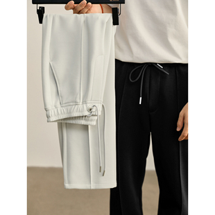 LUUD 男夏亲肤莱赛尔免烫垂坠感直筒长裤中线分割设计系绳休闲裤