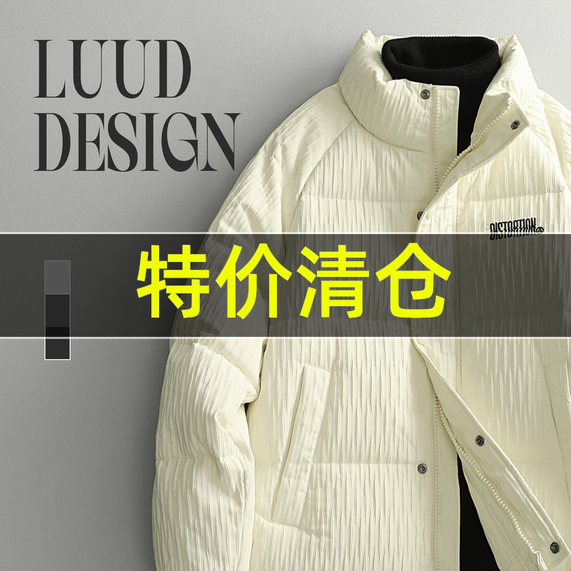 特价 褶皱肌理感时尚羽绒服男款御寒保暖冬季个性刺绣设计外套衫