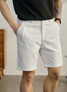 LUUD 黑白色经典细斜纹肌理短裤男士修身直筒休闲裤立体裁剪中裤