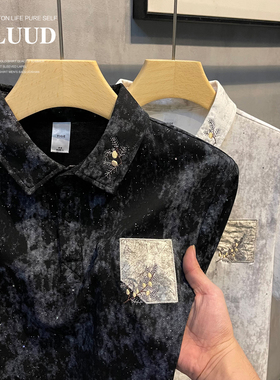 LUUD 满天星梅花刺绣点缀短袖男装POLO衫修身休闲时尚贴布保罗衫