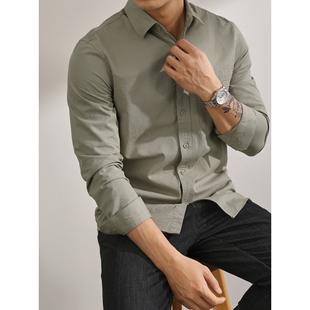 LUUD 户外耐磨纯棉浅绿色衬衫男士日常百搭口袋设计修身外搭衬衣