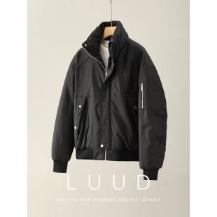 棉服男士 风立领短款 拉链口袋设计飞行夹克外套 加棉加厚工装 LUUD