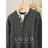 冬季 LUUD 立体绞花肌理莫代尔包芯纱针织衫 假两件拼接领口毛衣男