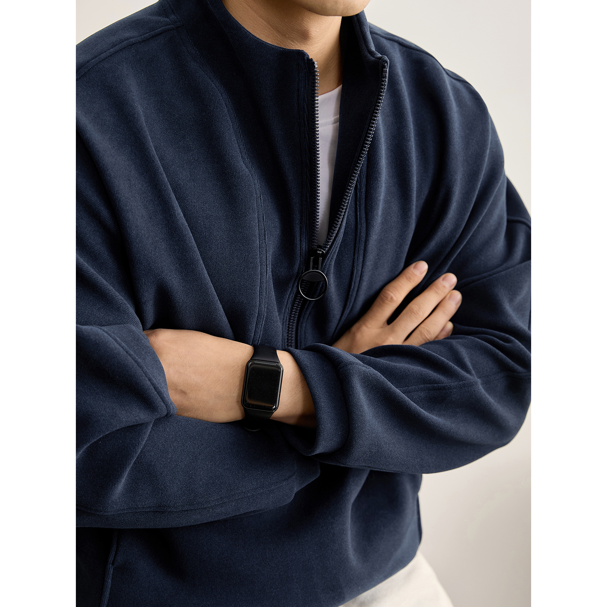 LUUD 冬季保暖德绒假两件拼接立领卫衣男士拉链半开襟插肩袖上衣