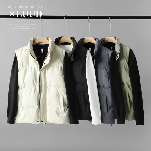 LUUD 美式纯色立领坎肩马甲男款冬季外搭保暖加厚百搭棉服外套潮