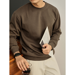 轻熟复古落肩圆领长袖 款 T恤衫 秋季 简约休闲套头卫衣 上衣男士 LUUD