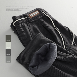 保暖直筒长裤 LUUD 怀旧纯色厚款 复古百搭灯芯绒加绒休闲裤 子 冬款