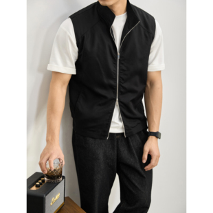 LUUD 外套轻便休闲穿搭立领坎肩马甲男 轻奢风100%天丝莱赛尔无袖