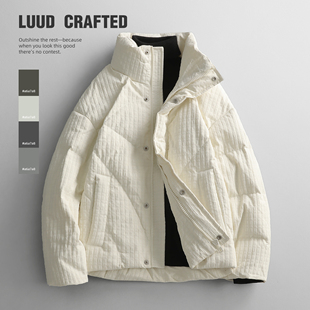 LUUD 奶白奶白的时尚羽绒服男士冬季御寒保暖立领纹理感厚款外套