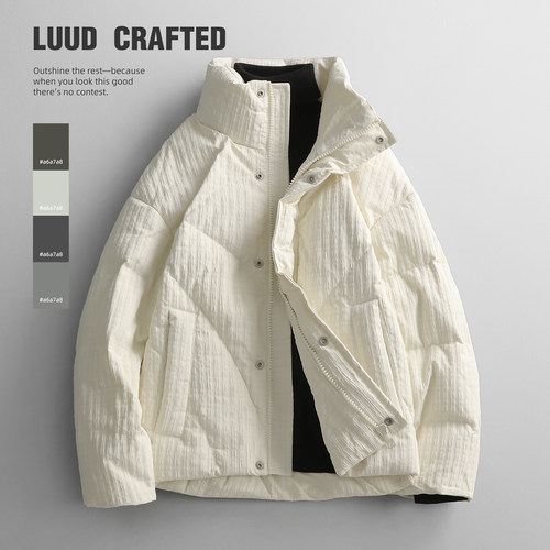 LUUD 奶白奶白的时尚羽绒服男士冬季御寒保暖立领纹理感厚款外套