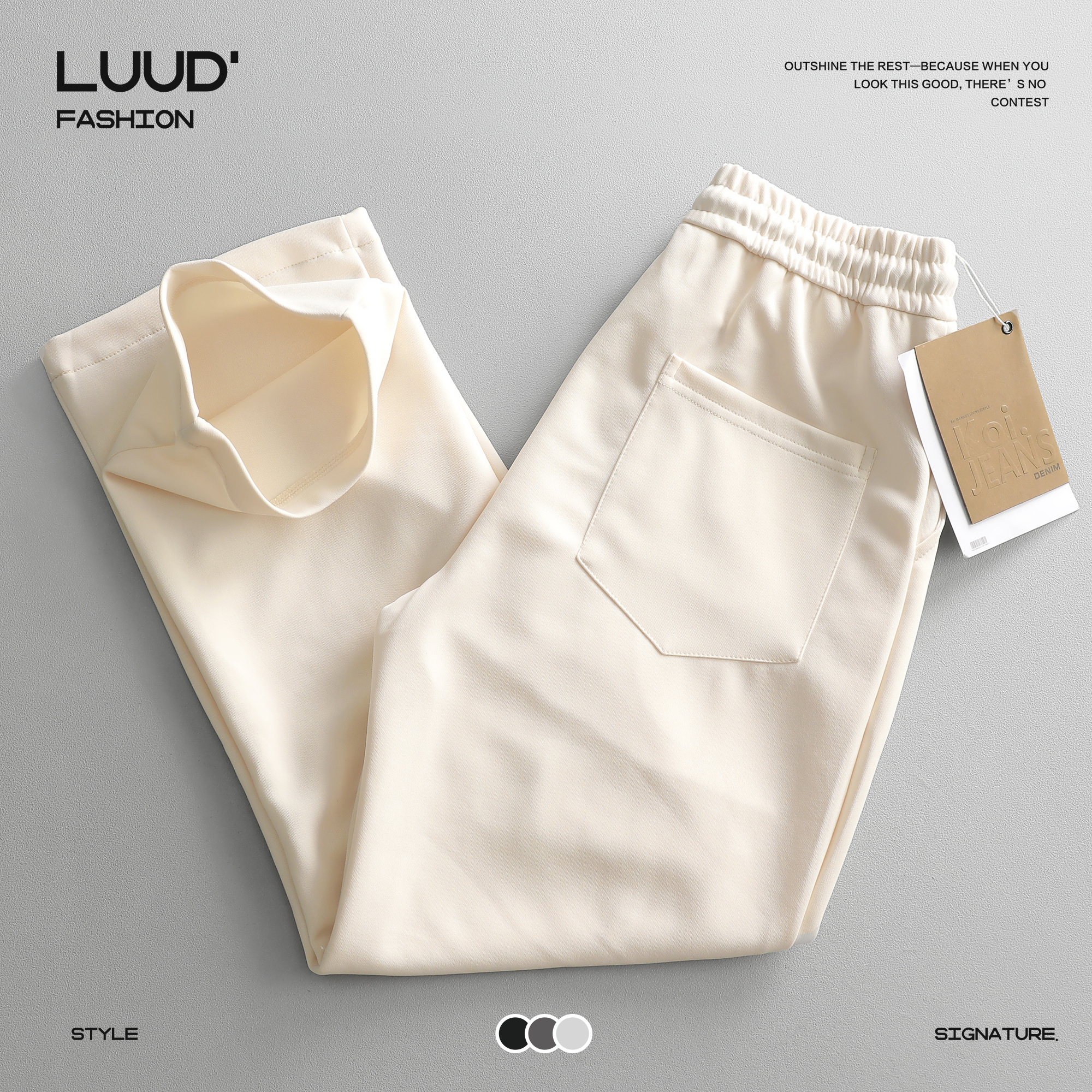 LUUD 高街潮流褶皱设计感休闲卫裤男松紧腰运动长裤阔腿抽绳裤子