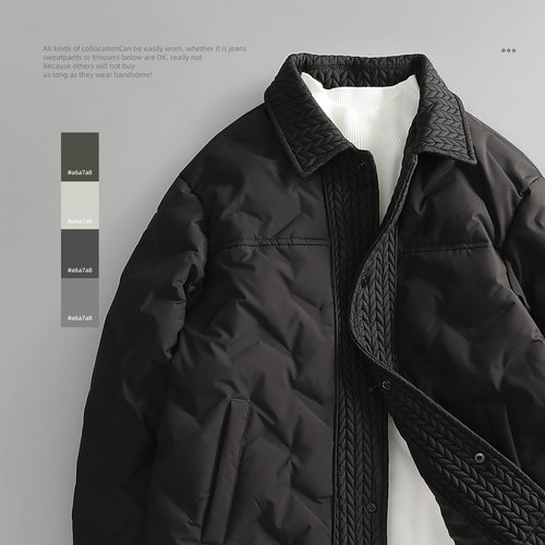 男士翻领高级感黑色羽绒服