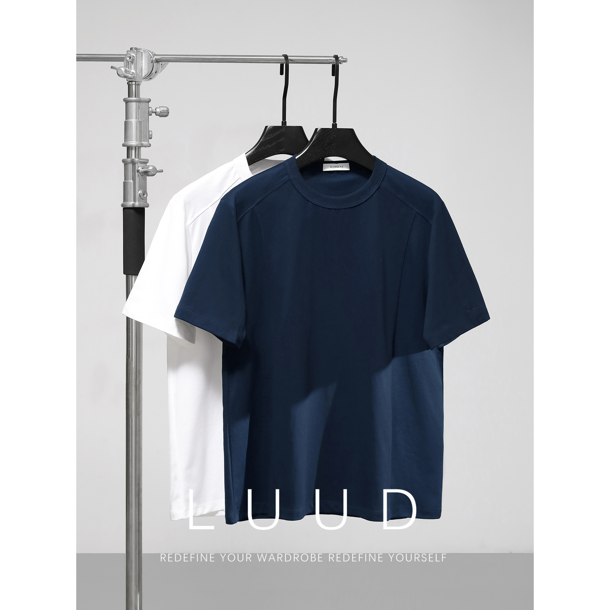 LUUD 时尚休闲男士百搭透气速干吸湿圆领T恤结构线设计拼接短袖衫
