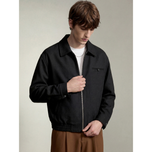 春秋哈灵顿翻领外套 夹克男士 LUUD 雅痞老钱风仿麻肌理感垂感短款