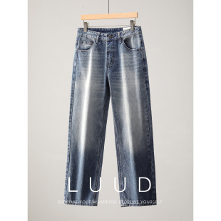 男cleanfit极简风纯棉牛仔长裤 LUUD 水洗渐变水波纹直筒休闲裤