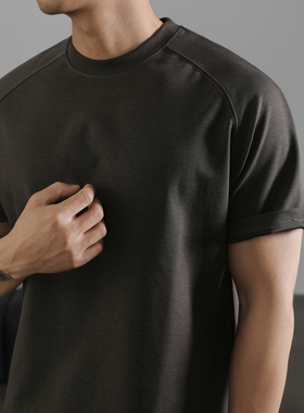 LUUD 深灰色圆领通勤短袖T恤男士休闲打底衫潮流气质感体恤衫上衣