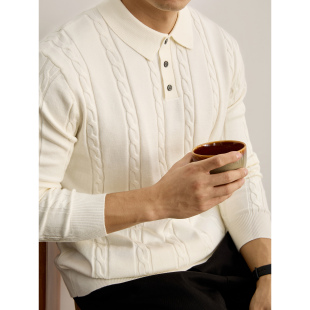 舒适亲肤POLO衫 LUUD 秋冬季 纯色翻领针织衫 毛衣 立体绞花肌理男士