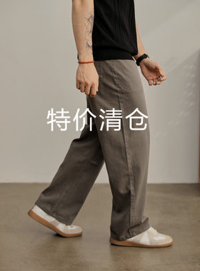 特价 美式复古男士100纯棉阔腿长裤子夏季时尚韩版直筒水洗牛仔裤