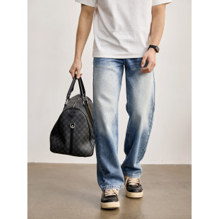 潮牌百搭牛仔裤 男美式 复古Vintage水洗磨白猫须直筒休闲长裤 LUUD