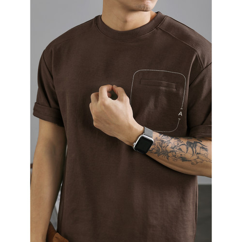 LUUD 简约A字刺绣棉质短袖T恤男国潮明线假口袋装饰百搭圆领体恤