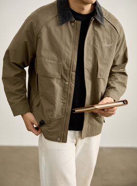 LUUD 户外工装风大口袋机车夹克男秋冬季牛仔拼接翻领飞行员外套