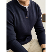 LUUD 毛衣重磅420g提花纹理假两件针织衫 小金属装 饰双层领口长袖