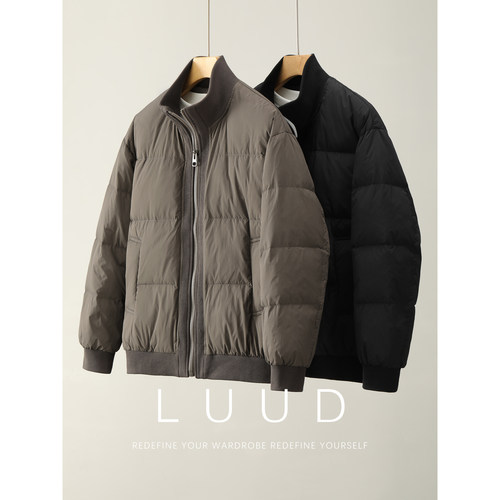 LUUD 白鸭绒拼接罗纹针织立领羽绒服CleanFit防风保暖夹克外套男