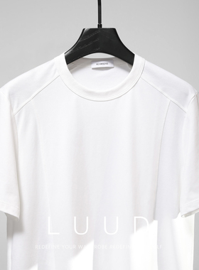LUUD 结构线设计感男士白色圆领短袖透气速干吸湿拼接薄款上衣T恤