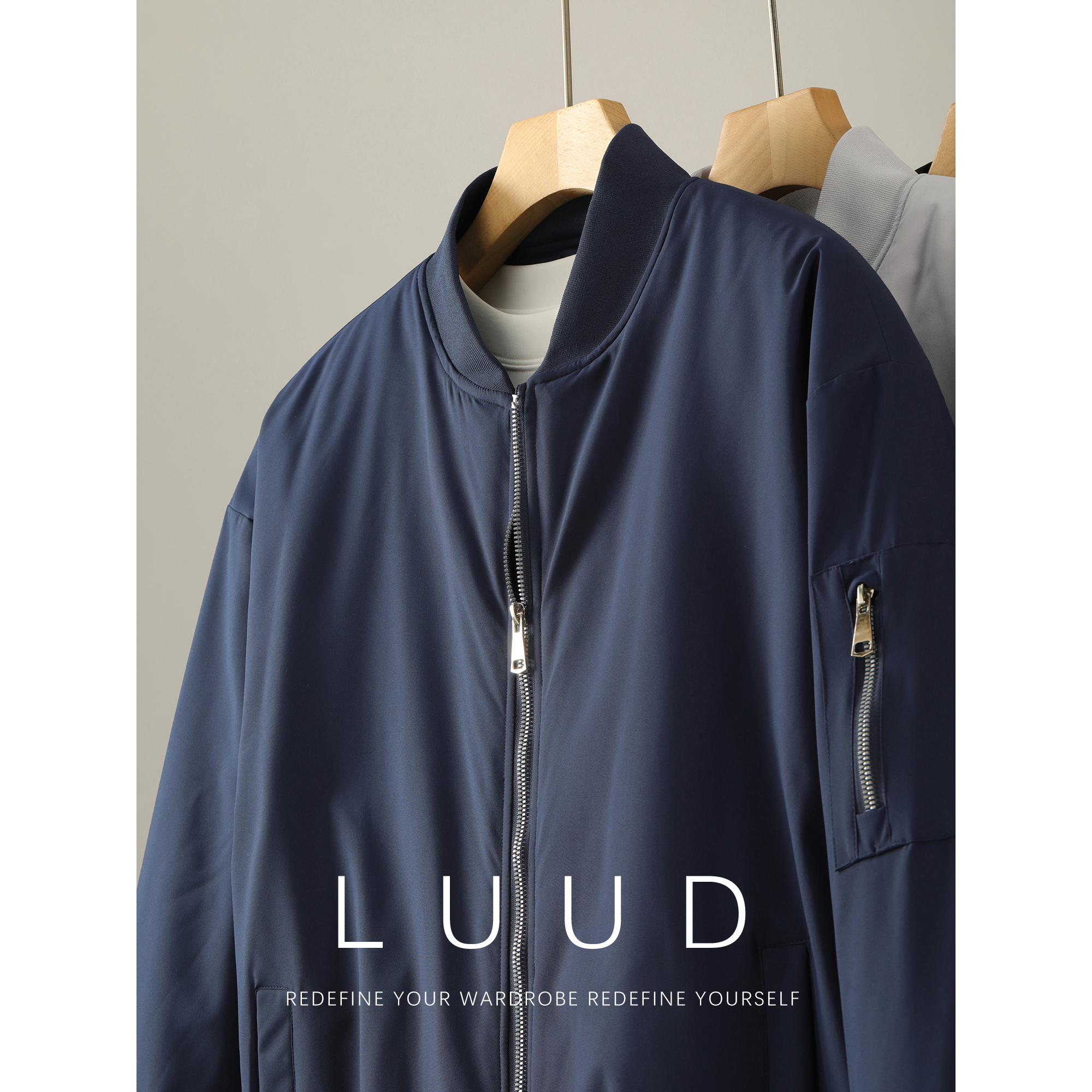 LUUD 秋冬潮牌日系休闲棒球领短款棉服男士内里夹棉飞行夹克外套