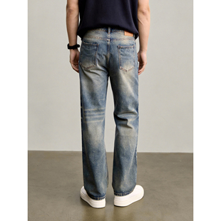 休闲裤 LUUD 潮流百搭款 男美式 复古做旧水洗做旧猫须直筒牛仔长裤