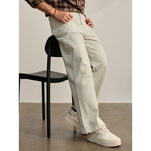 水洗垂坠休闲阔腿裤 男简约韩版 松弛感纯棉半松紧腰牛仔长裤 LUUD