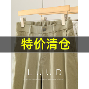 立体裁剪简约纯色设计休闲裤 秋季 男 卡其色半松紧腰直筒长裤 特价
